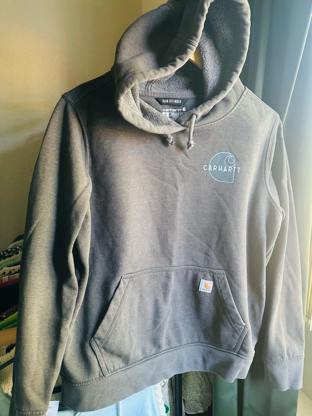 Carhartt Men's Dark Gray Crewneck Hoodie with Logo